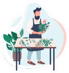 Professional Florist Man Arranging Flowers Cartoon Sticker