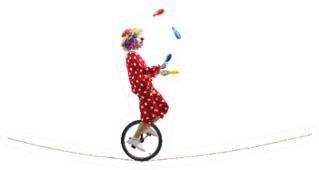 Profile Shot Of A Clown Juggling On Unicycle On A Rope Sticker