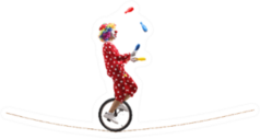 Profile Shot Of A Clown Juggling On Unicycle On A Rope Sticker