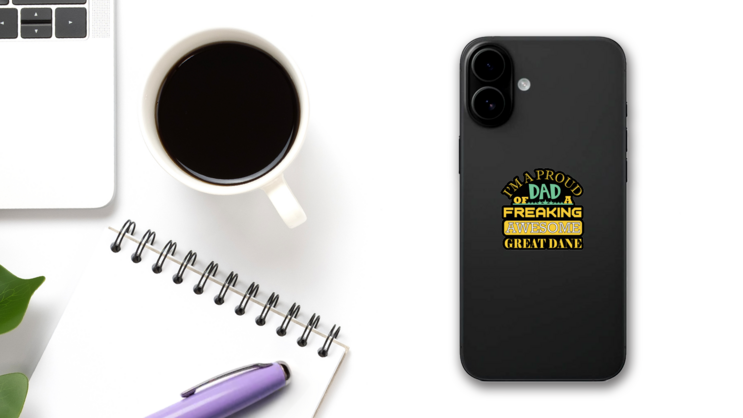 Proud Great Dane Dad Sticker on a Phone (New) example