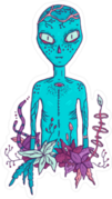Psychedelic Alien and Plants Sticker