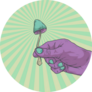 Psychedelic Mushroom In Hand Green Pop Art Sticker