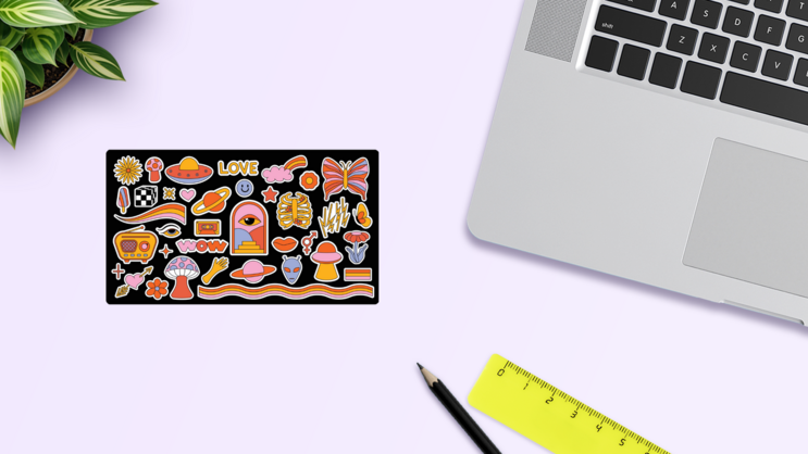 Psychedelic Sticker Sheet on a Desk (New) example