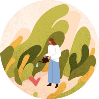 Psychology Concept Woman Growing, Gardening Mental Health Sticker