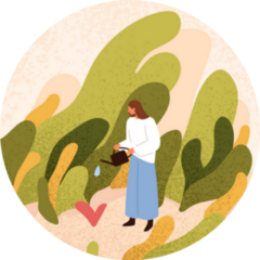 Psychology Concept Woman Growing, Gardening Mental Health Sticker