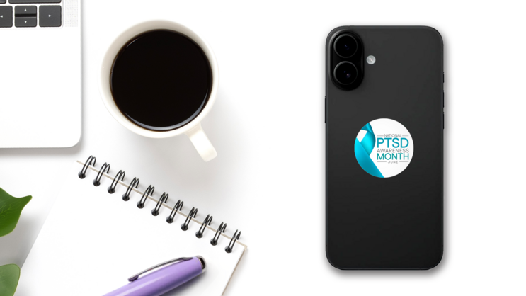 Ptsd Awareness Month Big Ribbon Sticker on a Phone (New) example