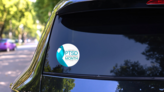 Ptsd Awareness Month Big Ribbon Sticker on a Rear Car Window (New) example