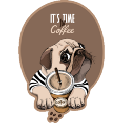 Pug Coffee Time Sticker