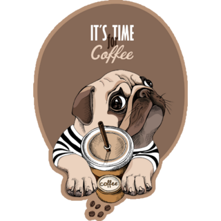 Pug Coffee Time Sticker
