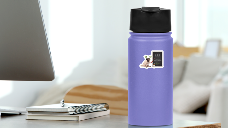 Pug Dog With Hemp Leaves Cbd Dropper Bottle Sticker on a Water Bottle (New) example
