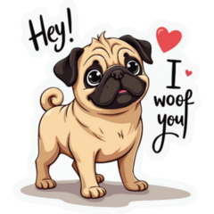 Pug Hey I Woof You Sticker