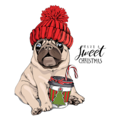 Pug In A Red Knitted Hat Coffee Sticker