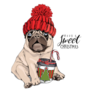 Pug In A Red Knitted Hat Coffee Sticker