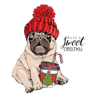 Pug In A Red Knitted Hat Coffee Sticker