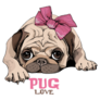 Pug Love Bow Sticker 
