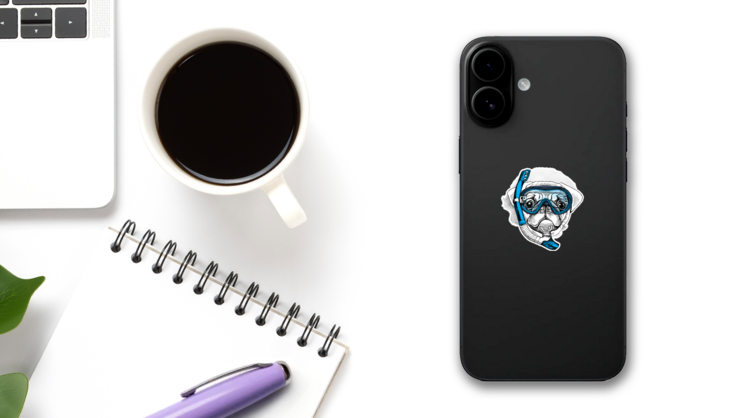Pug Snorkeling Sticker on a Phone (New) example