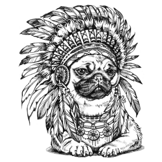 Pug Wearing Feathered Headdress Sticker