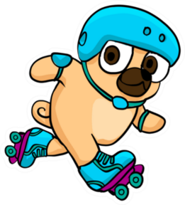 Pug With Rollerblades And Helmet Sticker
