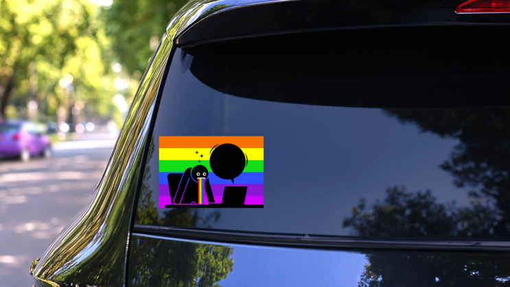 Puking Rainbows Meme Sticker on a Rear Car Window (New) example