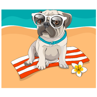 Puppy Pug On A Beach Sticker