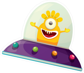Purple Alien Spaceship Sticker