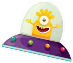 Purple Alien Spaceship Sticker