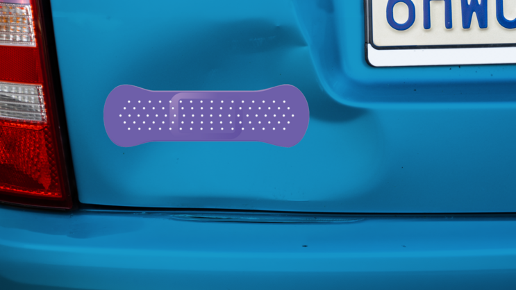 Purple Band Aid Bandage Sticker on a Dented Car example