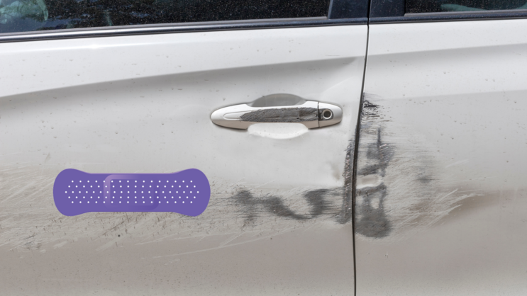 Purple Band Aid Bandage Sticker on a Scratched Car example