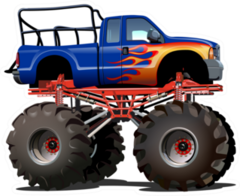 Purple Cartoon Monster Truck With Flames Sticker
