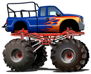 Purple Cartoon Monster Truck With Flames Sticker