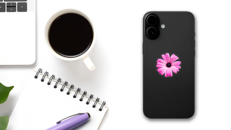 Purple Daisy Flower Sticker on a Phone (New) example