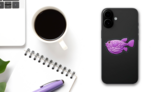 Purple Fish Sticker on a Phone (New) example