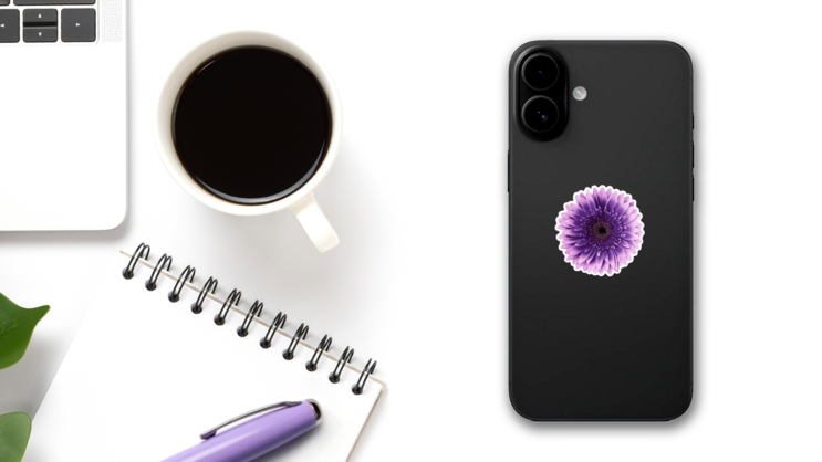 Purple Gerbera Daisy Sticker on a Phone (New) example