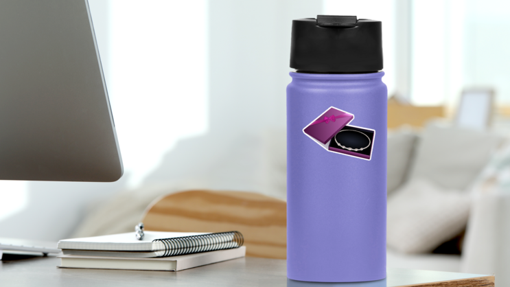 Purple Gift Box With A Pearl Necklace Isolated On White Sticker on a Water Bottle (New) example