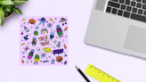 Purple Halloween Sticker Sheet on a Desk (New) example