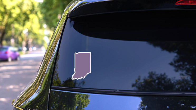 Purple Illustration Of Indiana Map Sticker on a Rear Car Window (New) example