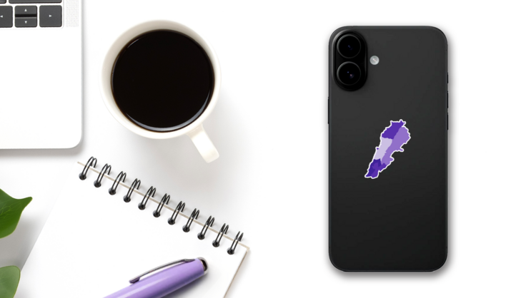 Purple Map Lebanon Sticker on a Phone (New) example