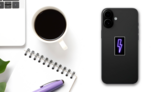 Purple Neon Lighting Bolt Sticker on a Phone (New) example