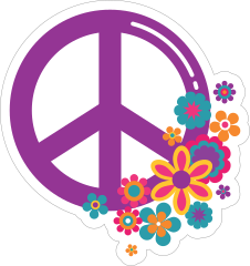 Purple Peace Sign and Flowers Hippie Sticker