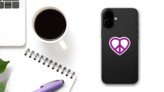 Purple Peace Sign Heart Sticker on a Phone (New) example