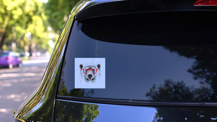 Purple Polar Bear With Glasses Sticker on a Rear Car Window (New) example