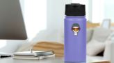 Purple Portrait Of An Ostrich Sticker on a Water Bottle (New) example