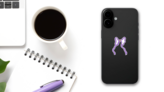 Purple Smile Bow Sticker on a Phone (New) example