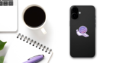 Purple Snail Art Sticker on a Phone (New) example