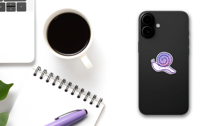 Purple Snail Art Sticker on a Phone (New) example