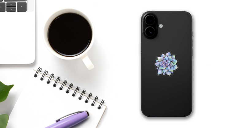 Purple Watercolor Succulent Sticker on a Phone (New) example