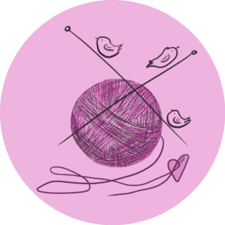 Purple Yarn For Knitting With Knitting Needles And Birds Sticker