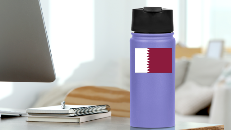 Qatar Country Flag Sticker on a Water Bottle (New) example