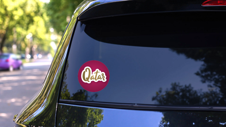 Qatar Handwritten County Name Circle Sticker on a Rear Car Window (New) example