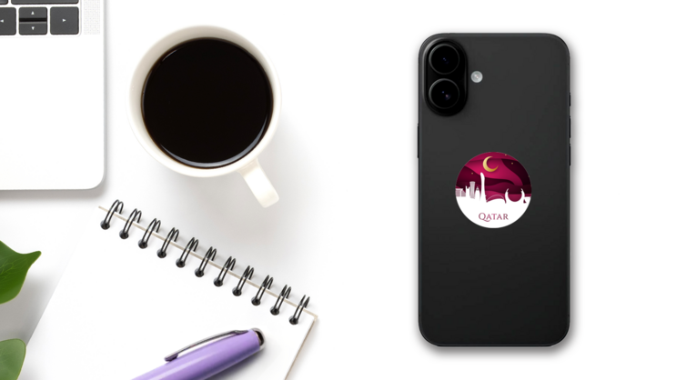 Qatar Skyline Beautiful Illustration Sticker on a Phone (New) example